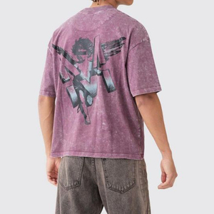 Heavyweight Washed T-shirt Men High Quality Stone-Wash-T-Shirt Custom Plain Boxy Fit Acid Wash boxy fit <b>Tshirts</b> Customized - Product Image 4