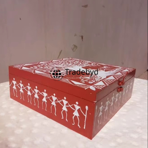 Tradebyd Handmade <b>Wooden</b> <b>Box</b> Hand Painted Folk Art Decorative Rustic Storage Chest for Cottage Style Decor - Product Image 4