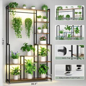 Support à plantes métallique robuste à 8 niveaux, 71 pouces de hauteur, pour éclairage de culture intérieur, grand support carré pour fleurs, étagères en forme d'échelle de 71 pouces - Product Image 4