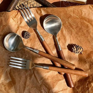 Luxury Gold Plated Stainless Steel <b>Flatware</b> Sets with Wood Handles Mirror Polish Modern Design Decorative Cutlery Set On Sale - Product Image 5