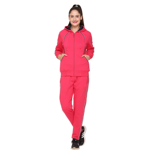 Women's Pink Hooded Tracksuit <b>Full</b> <b>Zip</b> <b>Sweatshirt</b> with Side Pockets Solid Color Casual Wear Autumn Season Regular Fit - Product Image 1