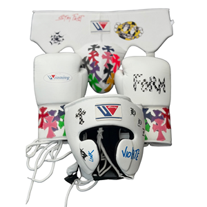 Juego de Guantes de Boxeo Winning, de Cuero Blanco con Parche de Corazón Colorido, con Cordones, Dedos Completos, Transpirables, Antideslizantes, Unisex - Product Image 1
