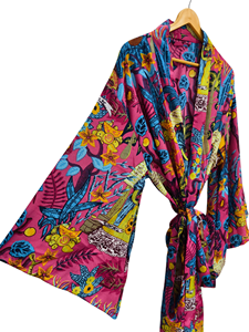 Handmade Plus Size Summer Silk Sari Patchwork <b>Kimono</b> <b>Robe</b> Indian Vintage Recycled Fabric Night Wear <b>Long</b> Loose Fit - Product Image 5