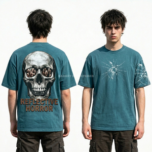 Camiseta Personalizada Verde Oliva con Lavado Ácido, 200GSM, Algodón Pesado, Estampado Gráfico <span class=keywords><strong>de</strong></span> Calavera, Fabricante <span class=keywords><strong>de</strong></span> Ropa al por Mayor para Hombre - Product Image 3
