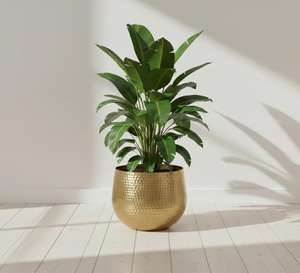 Pot de fleurs rond moderne en métal doré martelé, durable et écologique, personnalisé, pour la décoration intérieure - Product Image 4