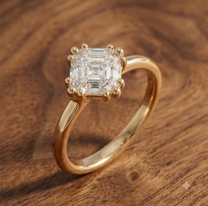 Bague de fiançailles solitaire en or rose 10K certifiée IGI, bague de mariage taille Asscher, diamant de laboratoire CVD 3 carats couleur E VS - Product Image 1