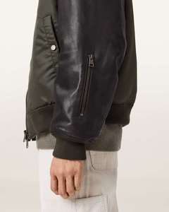 Blouson aviateur en cuir véritable noir pour homme, col montant, fermeture éclair, coupe classique, style moto, vêtement d'automne - Product Image 4