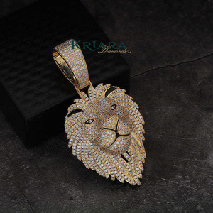 Pendentif Tête de Lion en Argent 925 Plaqué Or 18K avec Moissanite Ronde Taille Brillant, Thème Luxe, pour Homme, Usage Quotidien - Product Image 4