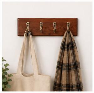 Premium Handcrafted Teakwood Wall Mounted Key Holder with 4 Antique Brass <b>Hooks</b> Wholesale OEM Customization Available - Product Image 2