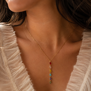 Iris <b>Rainbow</b> Crystal <b>Drop</b> Necklace For Women Gold Tone Long Pendant Necklace Luxury Everyday Gift For Her - Product Image 1