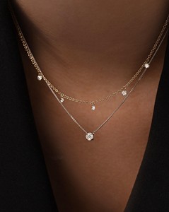 Diamond Cluster Pendant Necklace Marquise & Princess Lab Grown 14K Solid Gold Curb Chain Elegant Everyday Wear Jewelry Wholesale - Product Image 4