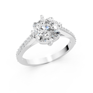 Anillo de compromiso solitario de moissanita clásico de lujo en tono plateado con corte cojín y piedras laterales engastadas en pavé para mujer - Fiesta de aniversario - Product Image 3