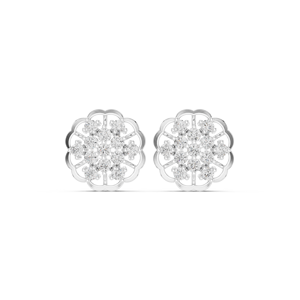 Boucles d'oreilles clous de luxe en or blanc 14K avec diamant de laboratoire 0,91 ct, plaqué rhodium, taille brillant rond, motif floral en grappe - Product Image 1