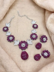 Conjunto de Collar y Pendientes de Moissanita con Acabado Plateado y Latón con Diseño de Flor Rosa Real para Mujer, Ideal para Aniversario, Boda o Compromiso - Product Image 1