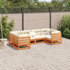 Juego de sofás modulares de jardín de 6 piezas, madera de pino maciza color marrón encerado, muebles de exterior duraderos y elegantes - Product Image 3