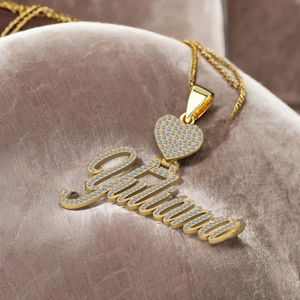 Collar Unisex Hip Hop de Plata 925 Chapado en Oro con Colgante Personalizado con Nombre Inicial, Cierre de Corazón, Moissanita de 1.19ct, Brillante - Product Image 3