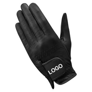 OEM Custom Logo Sheepskin Adjustable Hook & Loop Closure Breathable Non-Slip Men's Golf <b>Gloves</b> with Embossed Printing - Product Image 5