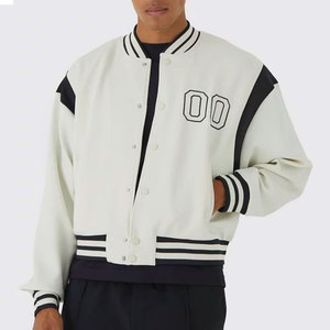 Men's <b>White</b> Varsity <b>Jacket</b> With Black Accents And Embroidered 00 Logo trending Style Autumn Wear Regular Fit - Product Image 1