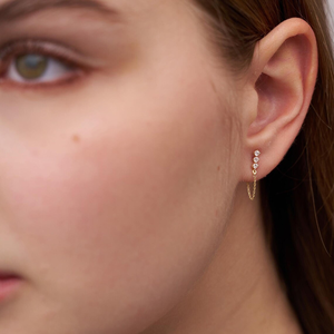 Designed for Double Piercings <b>Stud</b> <b>Chain</b> <b>Earrings</b> with Shimmering Lab Created Diamond Round Cut Diamond in 10K 14K Yellow Gold - Product Image 4