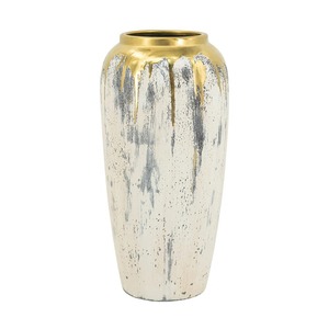 Handmade Bohemian Floor <b>Vase</b> with Gold Drip Finish White and Gray Ceramic Decorative Planter for Home Interior Design - Product Image 6