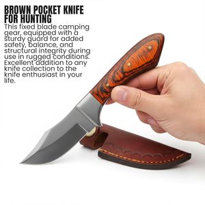 Cuchillo de desollar de acero inoxidable con hoja biselada fija de grado industrial, mango de madera Pakka, funda de cuero, OEM, espiga completa, para bushcraft y camping - Product Image 4