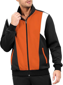 "Men's Color block Tracksuit Orange, Black, and <b>White</b> Full <b>Zip</b> Jacket & Matching Jogger Pants Athletic Warm-<b>Up</b> Set" - Product Image 2