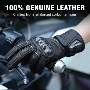 Royal Enfield Racing <b>Gloves</b> Full Finger Leather Palm Guard Hook Loop Closure Men Riding Outdoor Universal Season Fleece Lined - Product Image 4