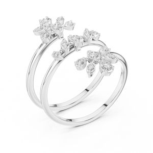 Anillo de compromiso abierto de doble flor de 0.36 CT con espiral floral de diamantes para bodas, diamante talla pera - Product Image 3