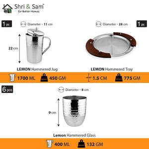 Juego de jarras y vasos martillados de acero inoxidable Accesorios para servir bebidas con temática de limón - Product Image 3