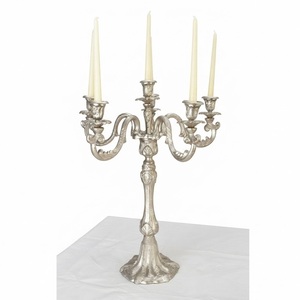 Antique <b>Silver</b> Candelabra 5-Arm Metal Candle Holder Luxury Style <b>Candlestick</b> Stand for Wedding Table Centerpiece Decor Wholesale - Product Image 1