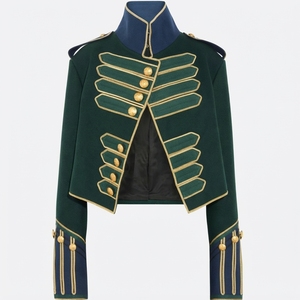 Veste de parade cérémonielle ajustée pour femme, style hussard, vert doré tressé, avec garniture marine, style napoléonien - Product Image 1