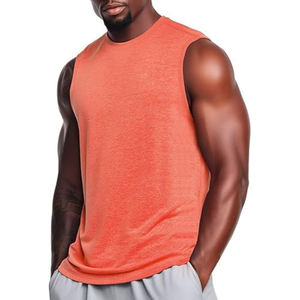 Débardeur sans manches pour homme, orange, col rond, couleur unie, tricoté en polyester, respirant, décontracté, pour la gym et l'entraînement - Product Image 5