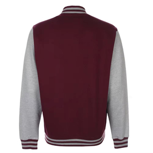 เสื้อแจ็คเก็ตวาร์ซิตี้สีแดงเลือดหมูสำหรับผู้ชาย พร้อมลายปักรูปสิงโต สไตล์พรีปปี้ ปกคอเสื้อพับได้ ทรงปกติ เหมาะสำหรับใส่ในฤดูใบไม้ร่วง - Product Image 1