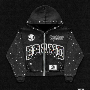 Sudadera con capucha personalizada OEM 100% algodón con cremallera y pedrería, de invierno, gruesa, con acabado desgastado, estilo streetwear premium, fabricante global al por mayor - Product Image 4