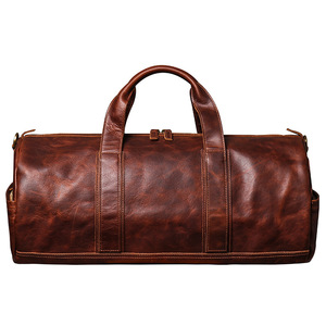 Sac de voyage en cuir véritable, forme ovale, fermeture à glissière, double poignée, capacité 36-56L, sac à dos de voyage pour homme - Product Image 4