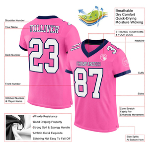 เสื้อเจอร์ซีย์กราฟิกโอเวอร์ไซส์สั่งทำพิเศษ สีชมพู สไตล์สตรีทแวร์ ลายฟุตบอล สีขาวกรมท่า ผ้าตาข่าย คุณภาพสูง แท้ สำหรับเล่นกีฬา - Product Image 4