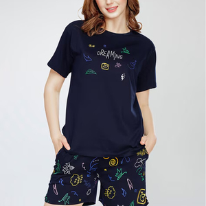 Custom Made Regular Fit Drawstring Women Above Knee Shorts <b>Sets</b> Summer Printed 100% Cotton Quick Dry Breathable <b>Twin</b> <b>Set</b> - Product Image 1