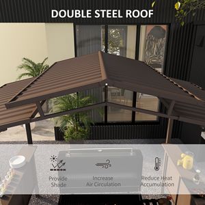 8FT X 5FT Brown Double Tiered Interlaced Polycarbonate <b>Roof</b> BBQ Grill Gazebo Steel Frame 2 Side Shelves Outdoor <b>Canopy</b> Pergola - Product Image 4