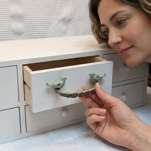 <b>Rustic</b> Resin Cabinet Handle with Two Birds and Rose Design Novelty Shape Drawer Pull for Home Office Furniture - Product Image 5