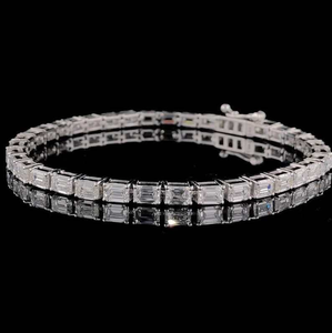 Luxury Emerald Cut Moissanite Tennis <b>Bracelet</b> White Gold Finish Classic Minimal Sparkling Elegant Jewelry Gift for Women - Product Image 1