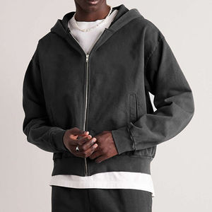 Acid Wash Solid <b>Fleece</b> Summer Thermal Plus Size <b>Oversized</b> Baggy <b>Men</b> Boxy Zipup <b>Hoodie</b> - Product Image 5