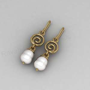 Boucles d'oreilles pendantes spirales Art Déco tendance en argent 925 faites à la main avec perles d'eau douce en forme de goutte, plaquées or, bijoux fins pour mariée chrétienne - Product Image 4