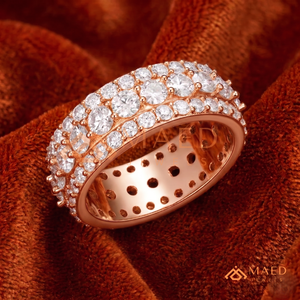 Bague Éternité de Luxe Plaqué Or Rose 18K Moissanite, Triple Rangée de Diamants de Laboratoire en Or Rose 14K pour Homme - Product Image 1
