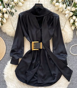 Blusa Elegante de Satén Blanco para Mujer, Manga Larga, Cuello Camisero, Cierre de Botones, Corte Regular, Color Sólido, Tejido para Todas las Temporadas - Product Image 3