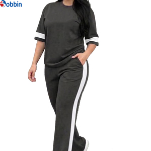 Ensemble de survêtement décontracté pour femme, haute qualité, coupe régulière, manches courtes, taille élastique, streetwear d'été, 2 pièces - Product Image 5