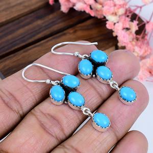 Boucles d'oreilles en argent sterling avec turquoise Kingman, bijoux artisanaux bohèmes du sud-ouest en argent 925, cadeau pour elle - Product Image 5