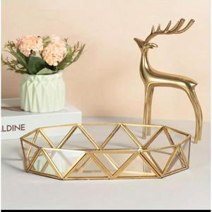 Luxury Jewelry Tray Abstract Gold Border Design Decorative Trays Metal Handicrafts Hot Selling <b>Mirror</b> Trays Wholesaler Price - Product Image 2