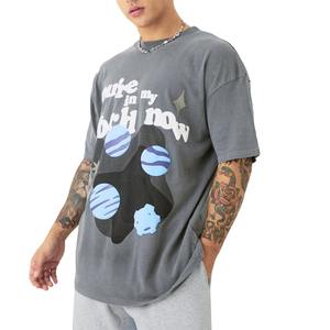 Camiseta de Algodón de Alta Calidad para Hombre, Estilo Urbano, Corte Regular, Hombros Caídos, Impresión Digital Personalizada, 220g, Camisetas Pesadas para Hombre - Product Image 4