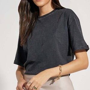 Top Corto Oversize para Mujer, Cuello Alto, Manga Corta, 100% Algodón Jersey, Transpirable, Ecológico, Color Sólido, Corte Regular - Product Image 1