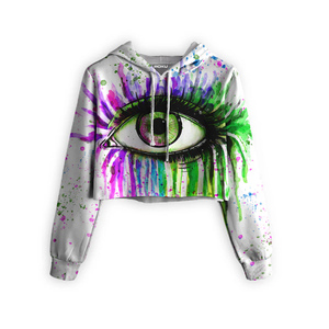 Sudadera con capucha recortada de gran tamaño de otoño para mujer, sudadera con estampado forrado de invierno, Jersey bordado con logotipo personalizado, venta al por mayor - Product Image 1